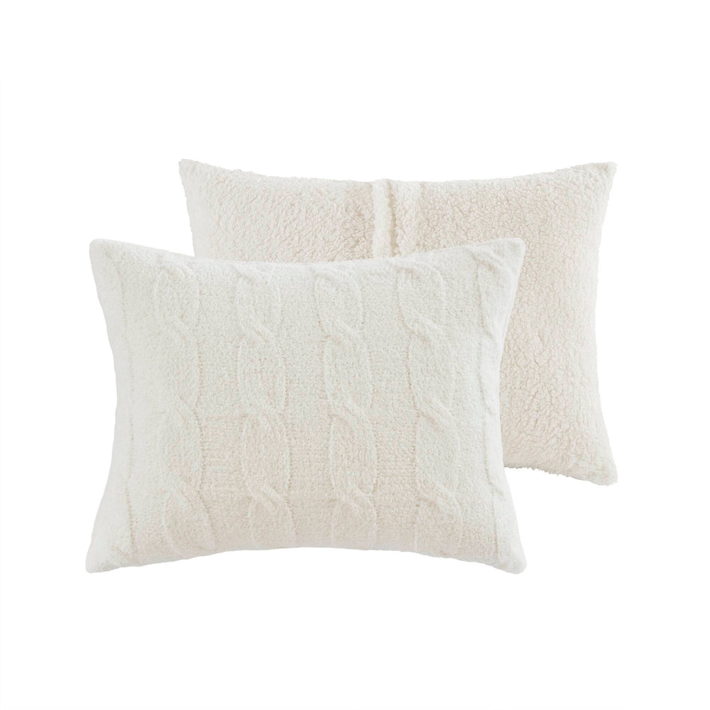 3 Pieces King/Cal King Cable Knit Chenille Comforter Set,Ivory Media 6