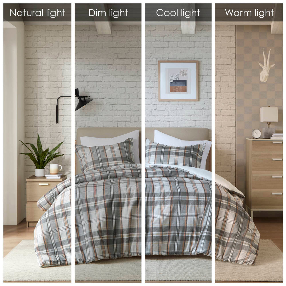 3PCS Full/Queen Plaid Duvet Cover Set Media 4