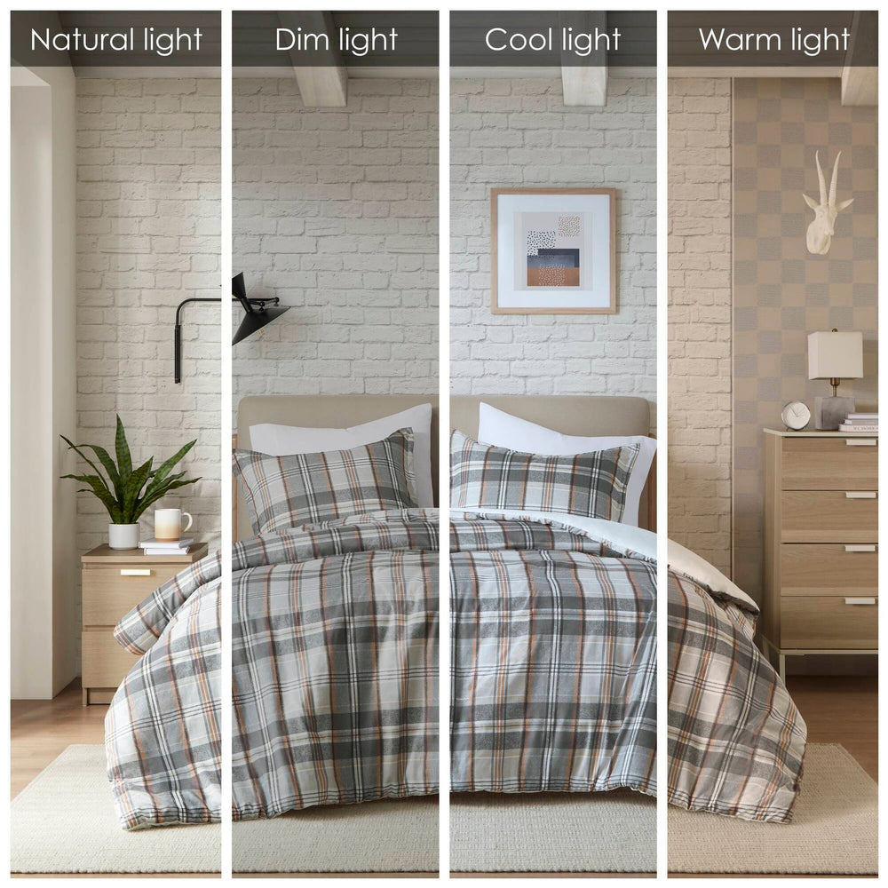 3PCS Full/Queen Plaid Duvet Cover Set Media 4