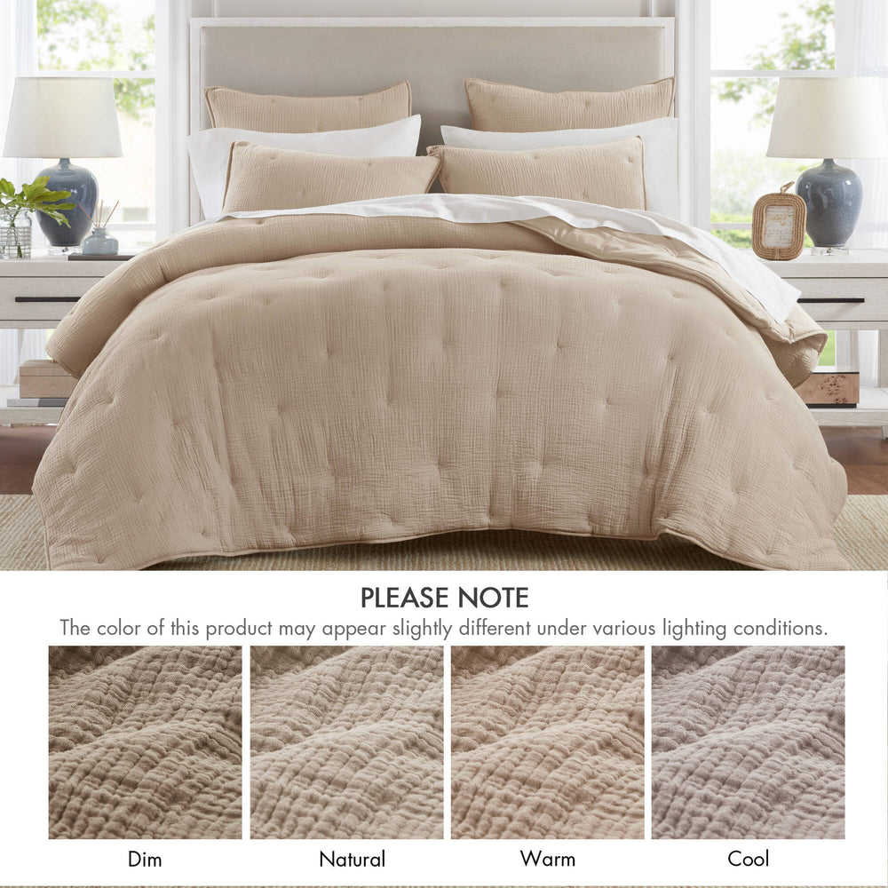 3-Piece Full/Queen Cotton  Embroidered Quilt Set,Taupe Media 6