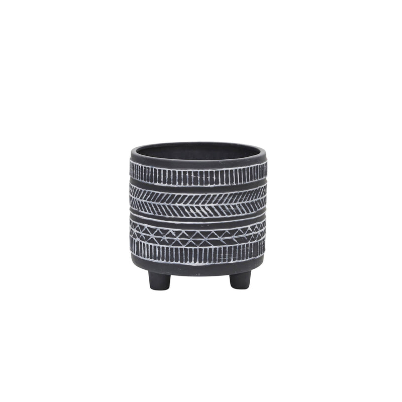 S/2  TRIBAL LOOK FOOTED PLANTER 6/8', BLACK