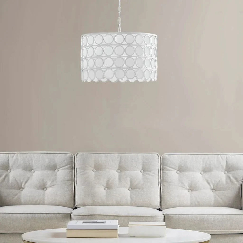 Chandelier 4-Light Glass Drum Shade Mid-Century Living Room Lighting Media 1