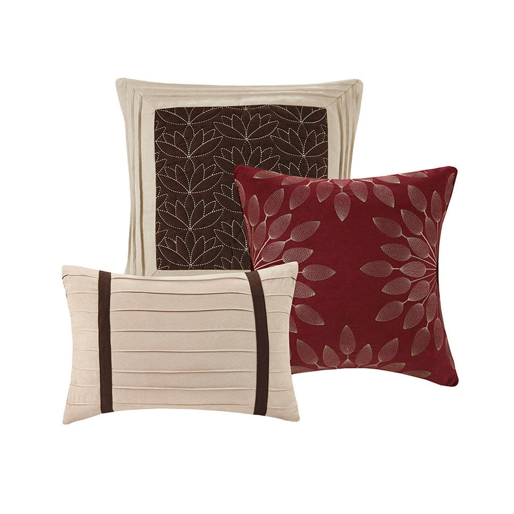 7 PC Pieced Faux Suede Comforter Set Red King Media 6