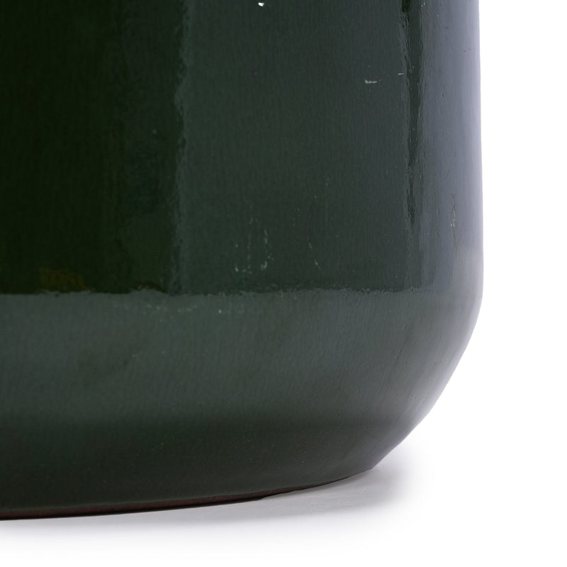 Handmade Solid Glazed Ceramic Planter Set of 4, 14/11/9/7 Inch Diameter, Deep Green, for Succulents and Cacti, Outdoor Garden & Indoor Stairs Use, Breathable Clay with Drainage Holes