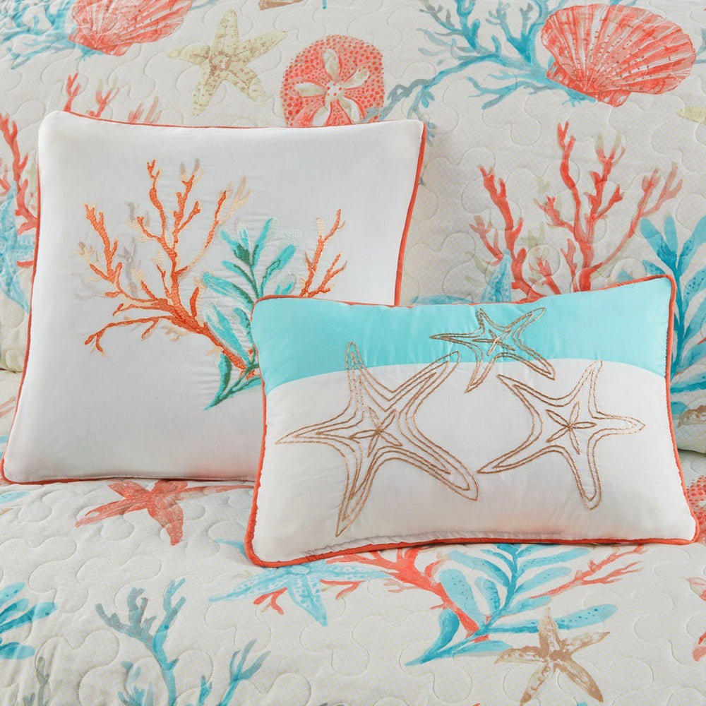 6 Piece Cotton Sateen Quilt Set with Throw Pillows Coral Full/Queen Media 9