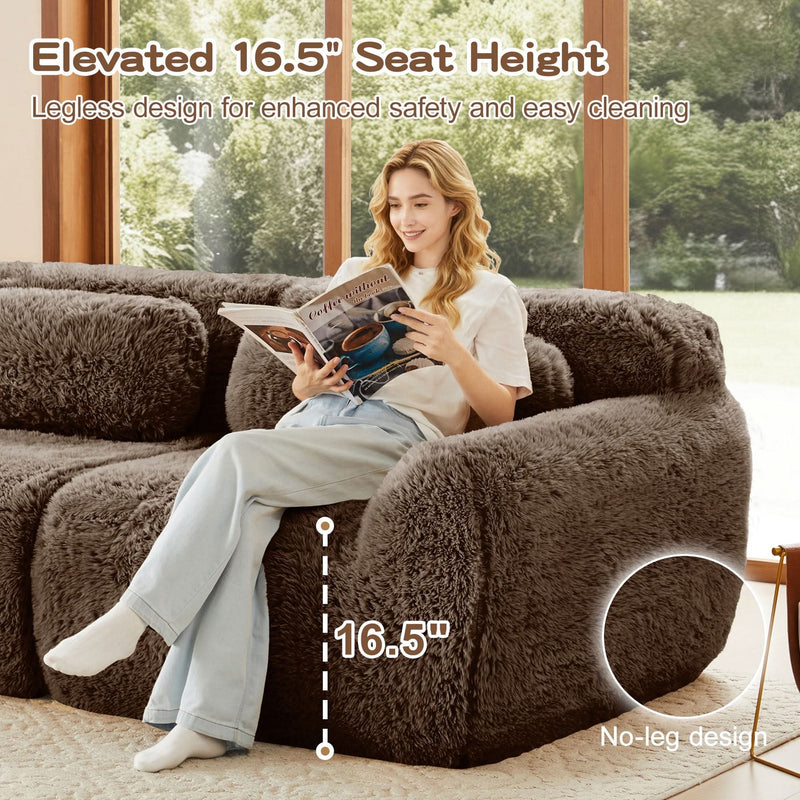 L Shaped Sofa With Chaise Soft Fluffy Plush Fabric For Cozy Living Room And Home Lounge