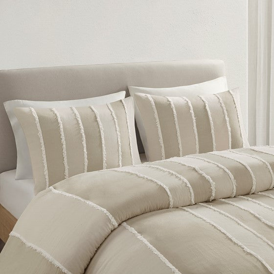 King/Cal King 3 Piece Striped Cotton Duvet Cover Set Media 15