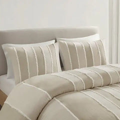 3 Piece Striped Cotton Duvet Cover Set perspective