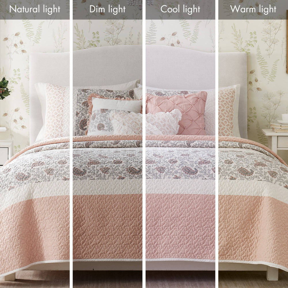 6 Piece Cotton Percale Quilt Set with Throw Pillows Blush Full/Queen Media 17