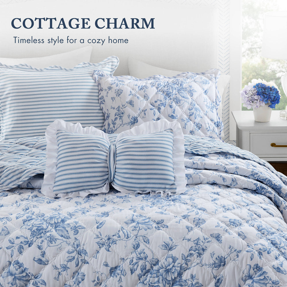 4 Pieces King  Quilt Set with Decorative Pillow,Blue Media 8