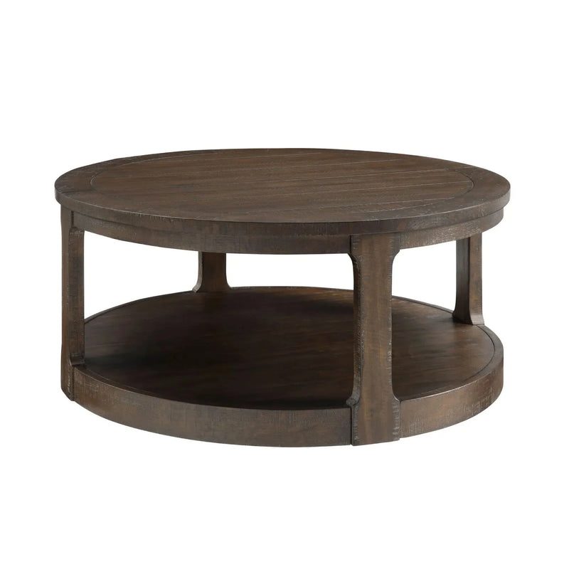 Round Wooden Coffee Table Solid Wood Curved Two-Tier Rustic 40 Inch