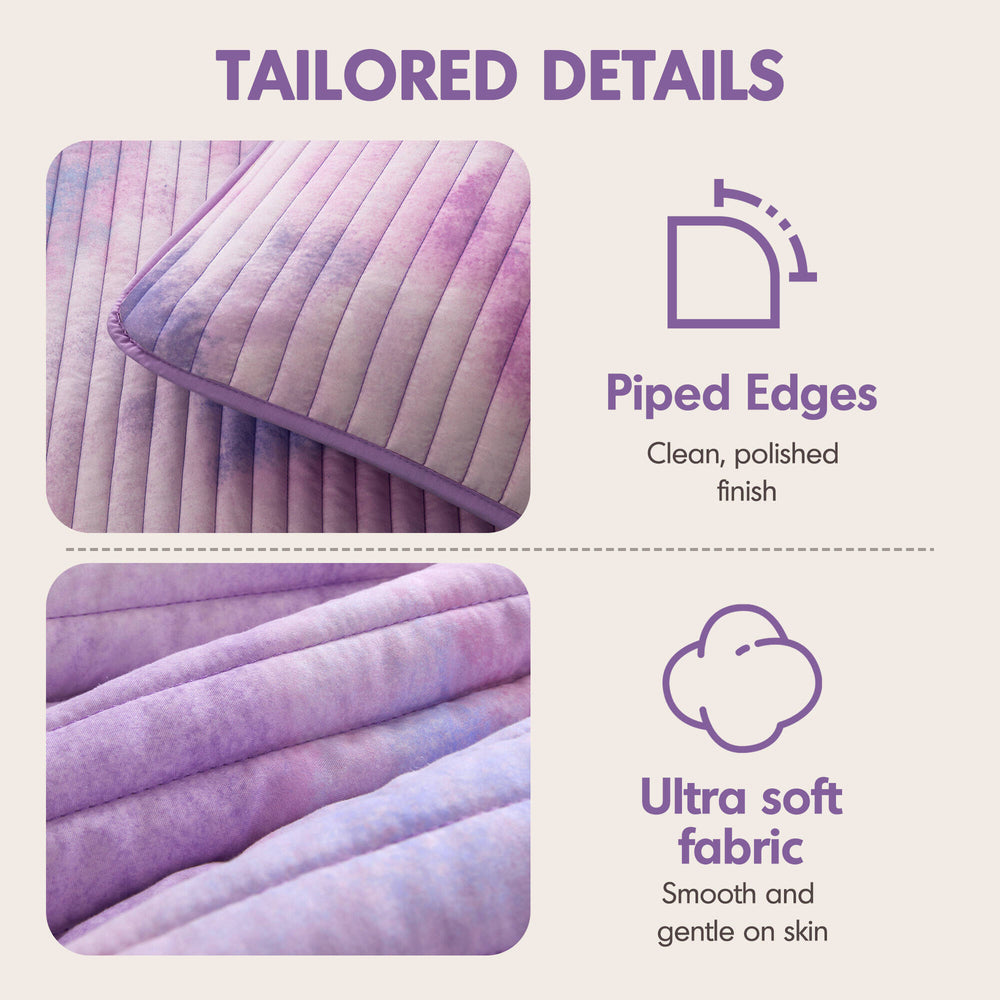 4 Pieces Full/Queen Watercolor Tie Dye Printed Quilt Set with Throw Pillow,Purple Media 4