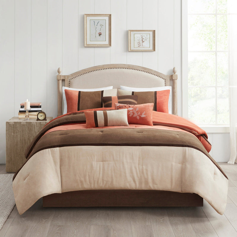 7 Piece Faux Suede Comforter Set Coral Cal King