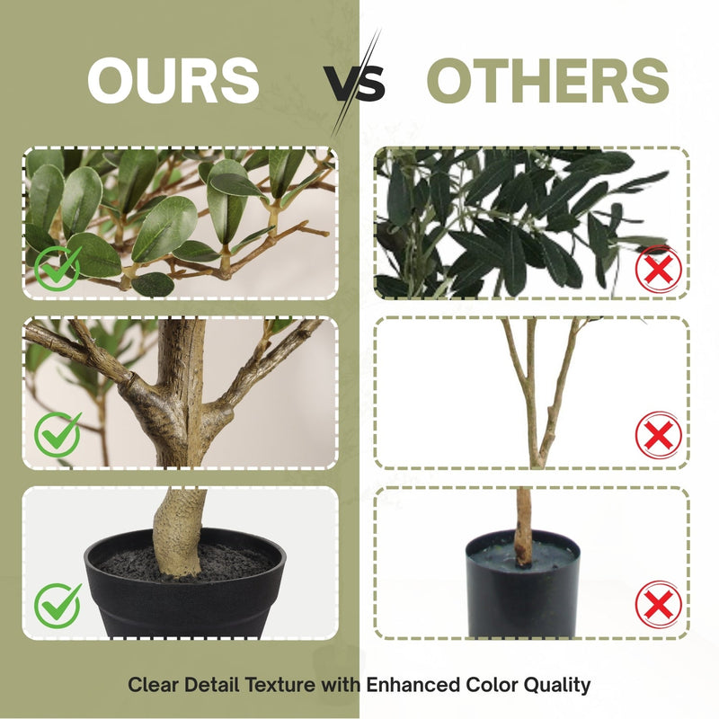 7FT Artificial Black Olive Tree with Black Plastic Pot, Realistic Tall Fake Plant for Indoor Home Living Room Corner Decoration, 1pc/set