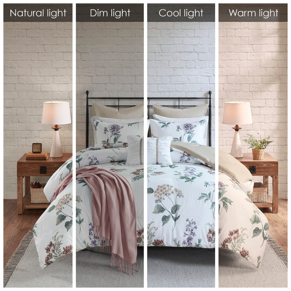 7 Piece Printed Seersucker Comforter Set with Throw Blanket Taupe/Blush Full/Queen Media 18