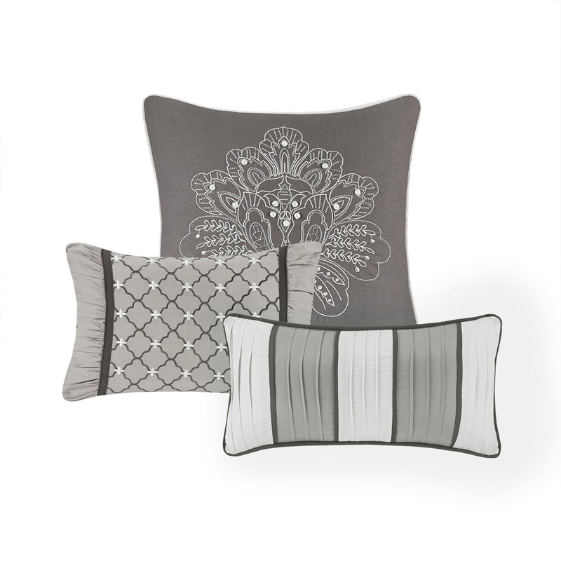 7 Piece Jacquard Comforter Set Grey Cal King