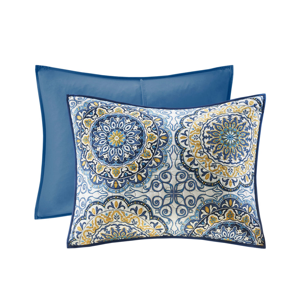 6 Piece Reversible Quilt Set with Throw Pillows Blue King/Cal King Media 7