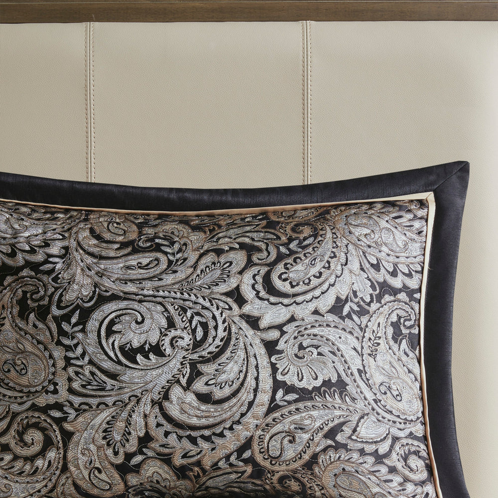 5 Piece Jacquard Bedspread Set with Throw Pillows Black Queen Media 14