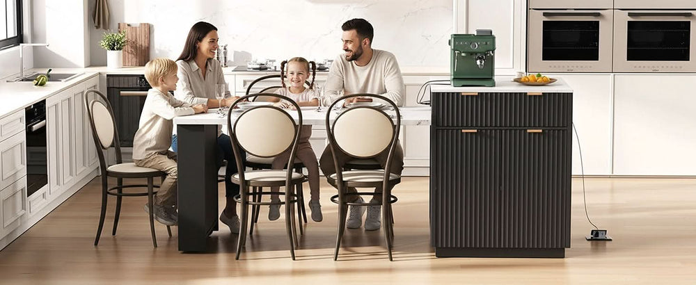 Kitchen Island Modern With Extendable Dining Table & Power Outlet For 4-6 People Black Media 34