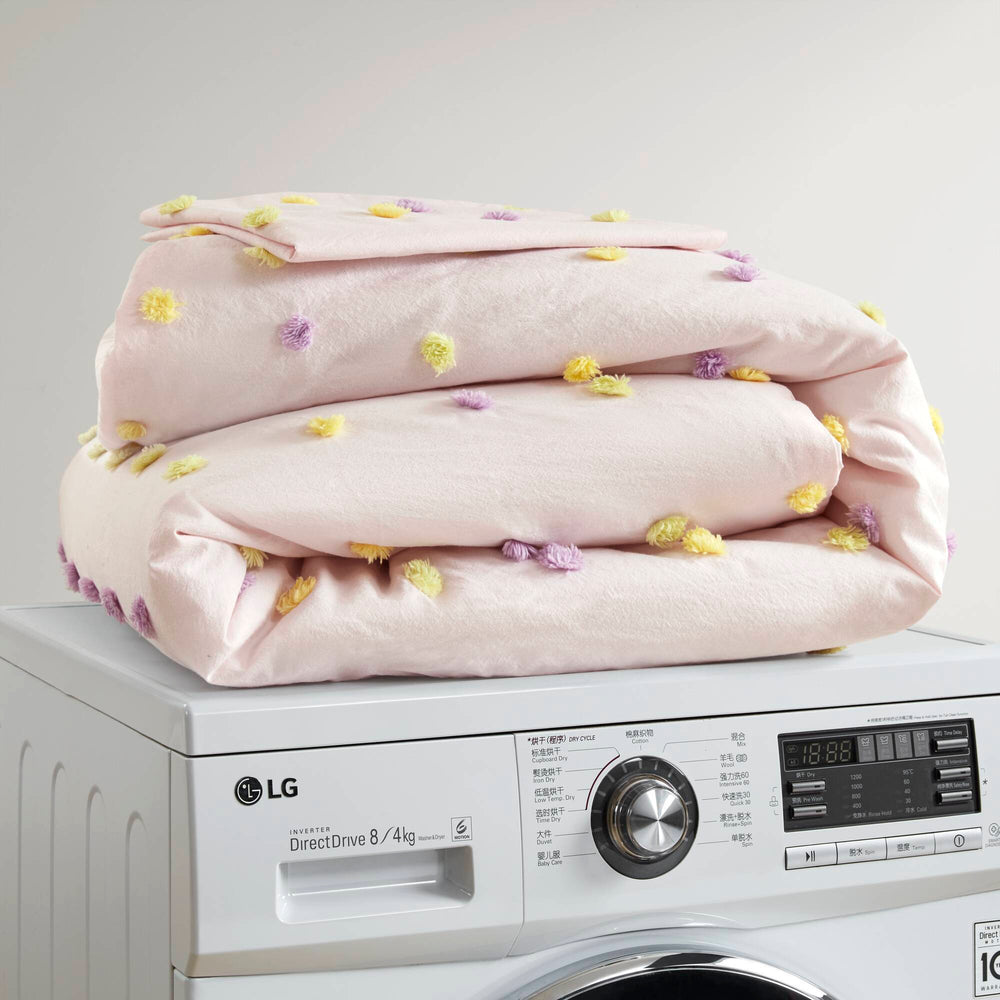 5PCS Full/Queen Cotton Jacquard Pom Pom Comforter Set Media 3