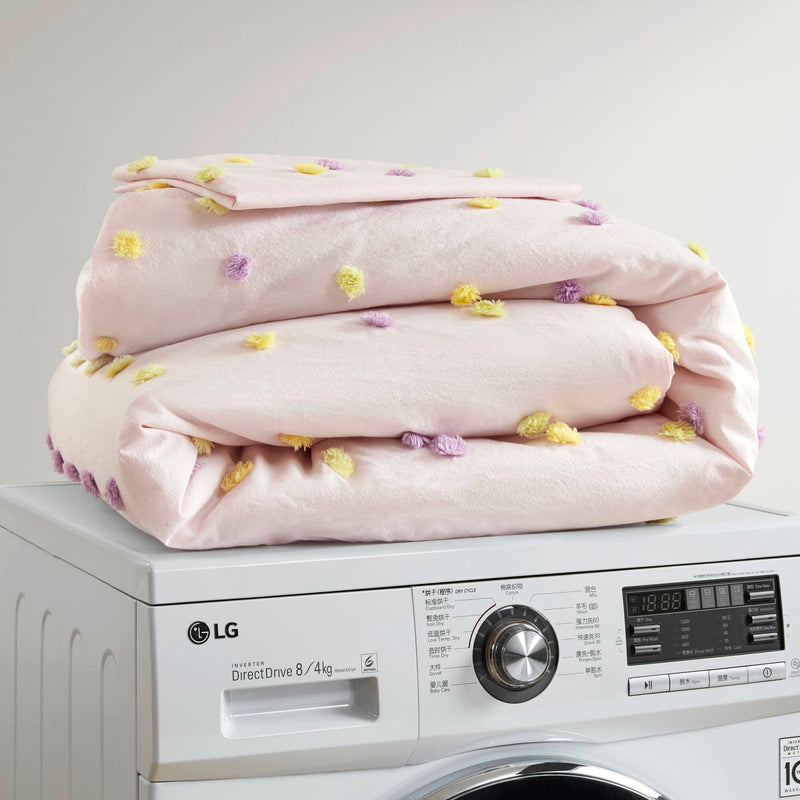 5PCS Full/Queen Cotton Jacquard Pom Pom Comforter Set