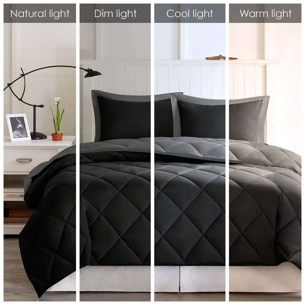King 3M Scotchgard Diamond Quilting Reversible Down Alternative Comforter Set Media 9