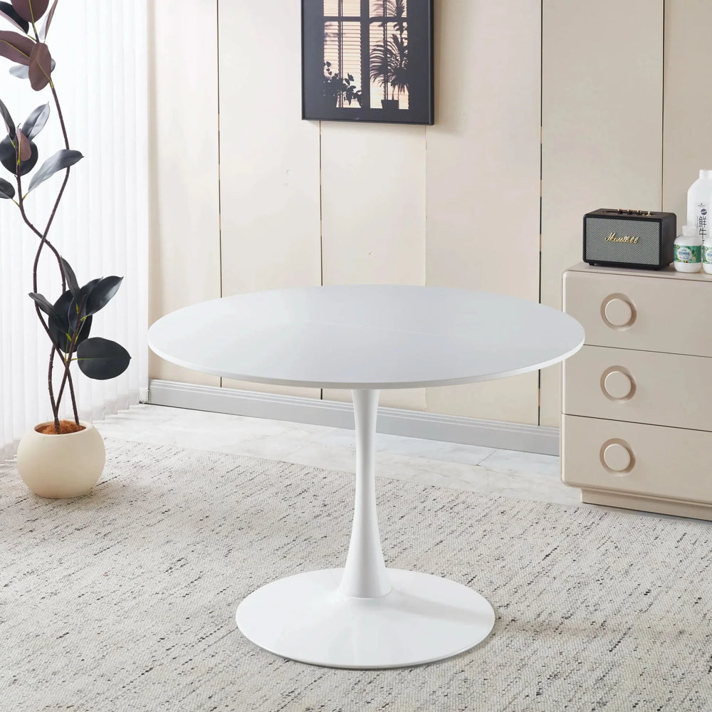 Round Dining Table White Top & Pedestal Base Mid Century Style For 4-6 People Media 2