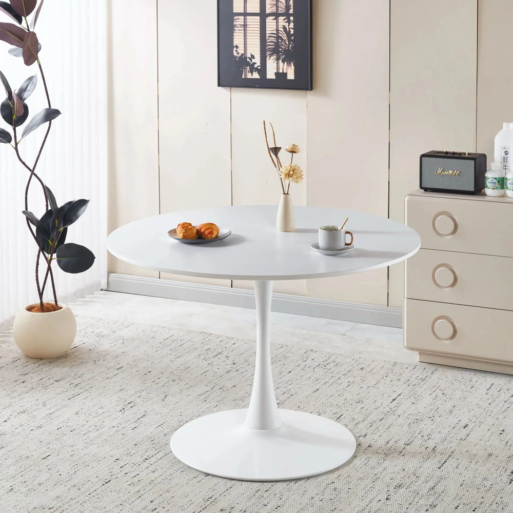 Round Dining Table White Top & Pedestal Base Mid Century Style For 4-6 People Media 1