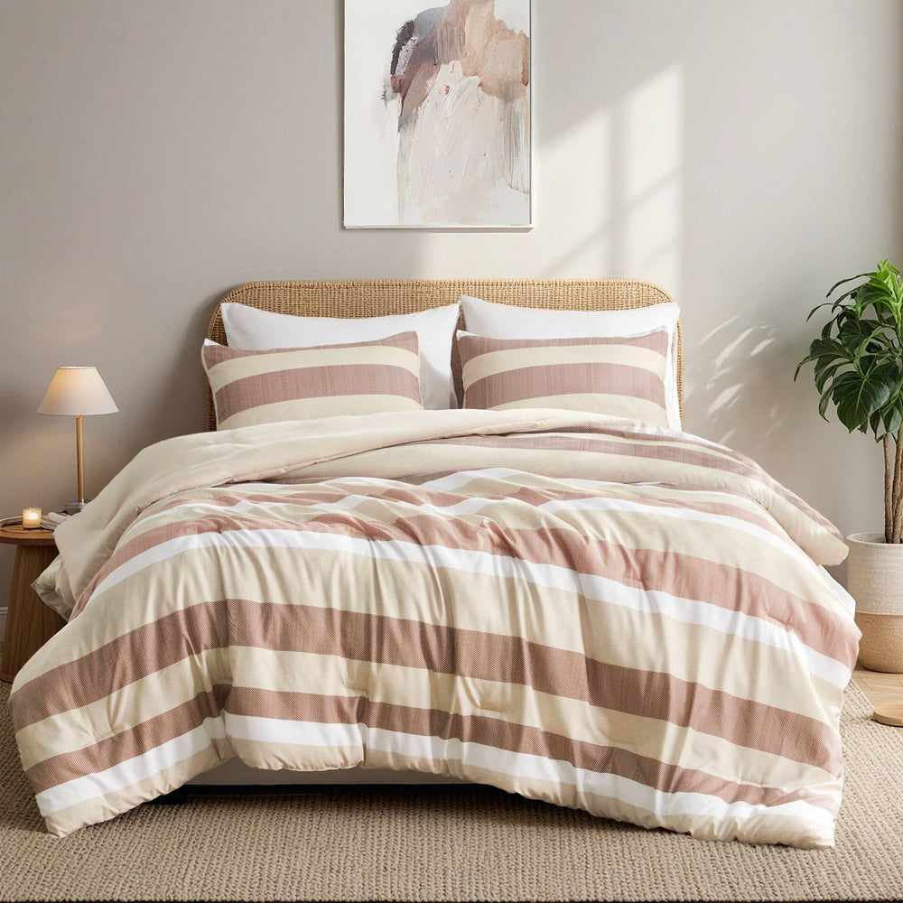 3-Piece Full/Queen Stripe Textured Print Comforter Set,Terracotta Media 10