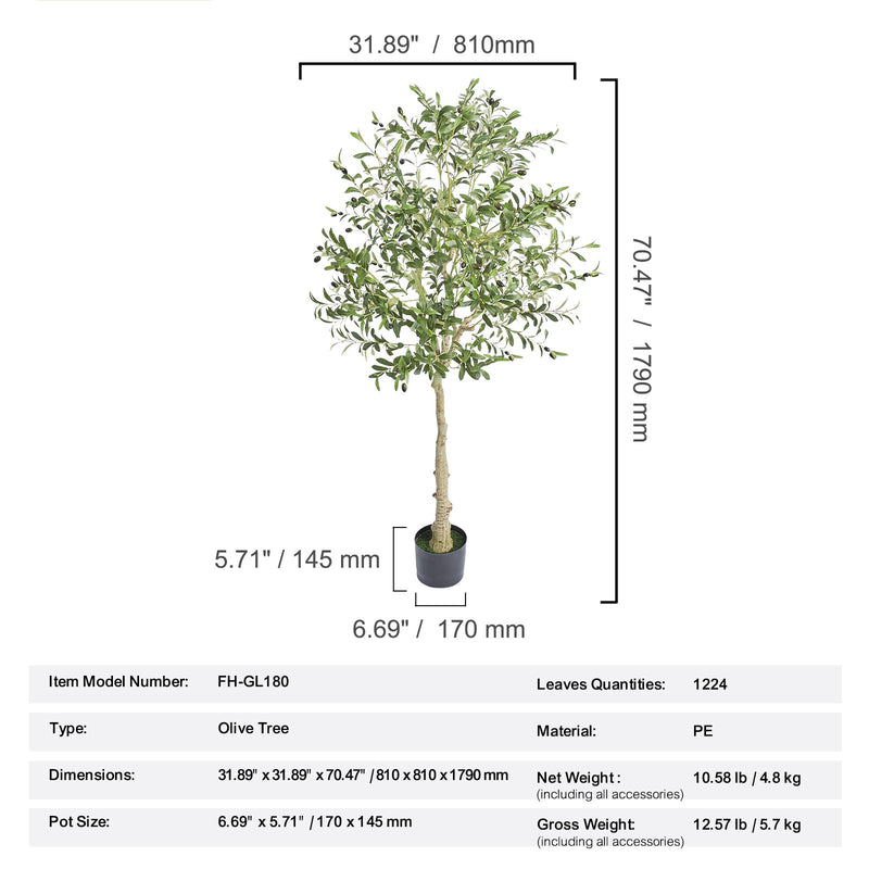 Artificial Olive Tree, 6 FT Tall Faux Plant, Secure PE Material & Anti-Tip Tilt Protection Low-Maintenance Plant, Lifelike Green Fake Potted Tree for Home Office Warehouse Decor Indoor Outdoor