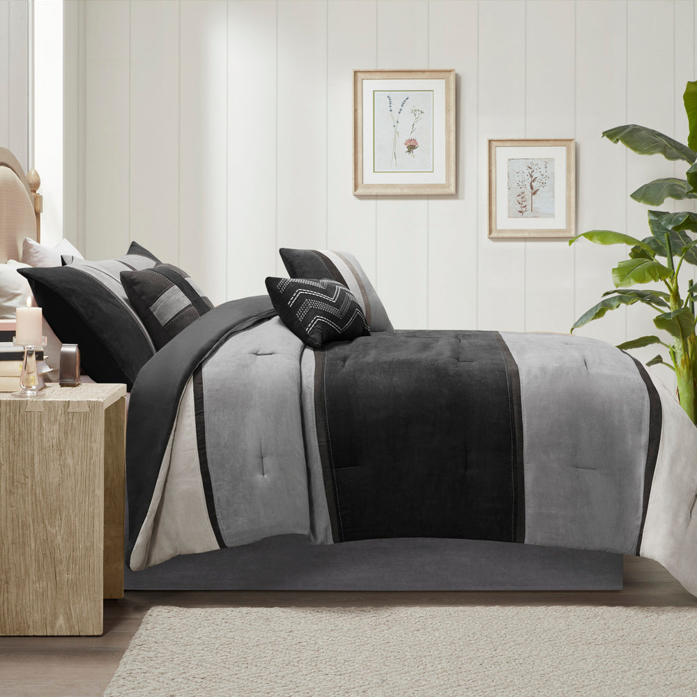 7 Piece Faux Suede Comforter Set Black King Media 15
