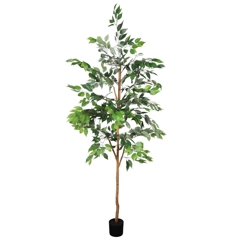 6FT Artificial Ficus Tree with Natural Trunk in Black Plastic Pot for Indoor Home Office Decor, 1pc/set Media 1