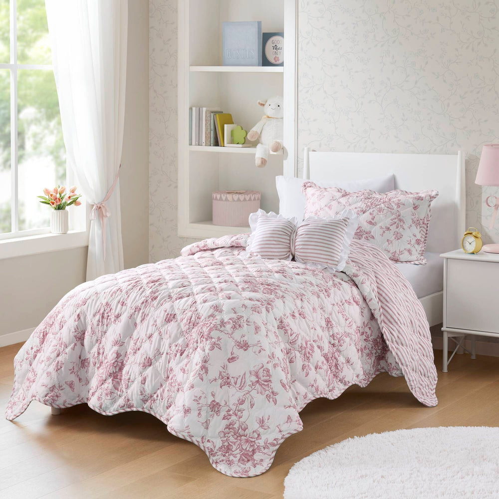 3 Pieces Twin/Twin XL Quilt Set with Decorative Pillow,Pink Media 1