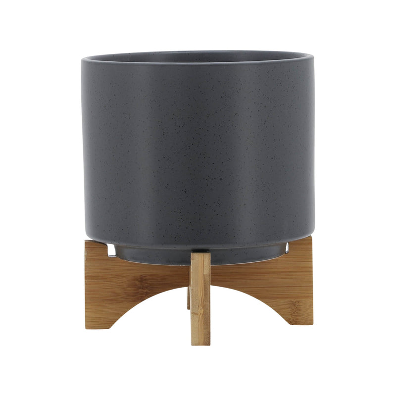 8' PLANTER W/ WOOD STAND, MATTE GRAY