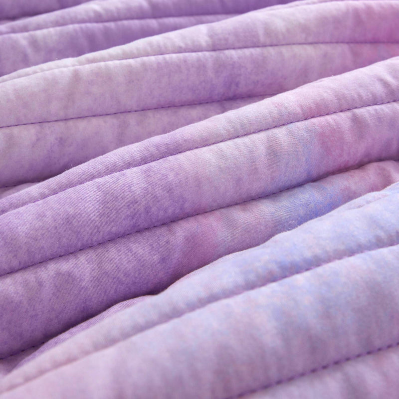 4 Pieces Full/Queen Watercolor Tie Dye Printed Quilt Set with Throw Pillow,Purple