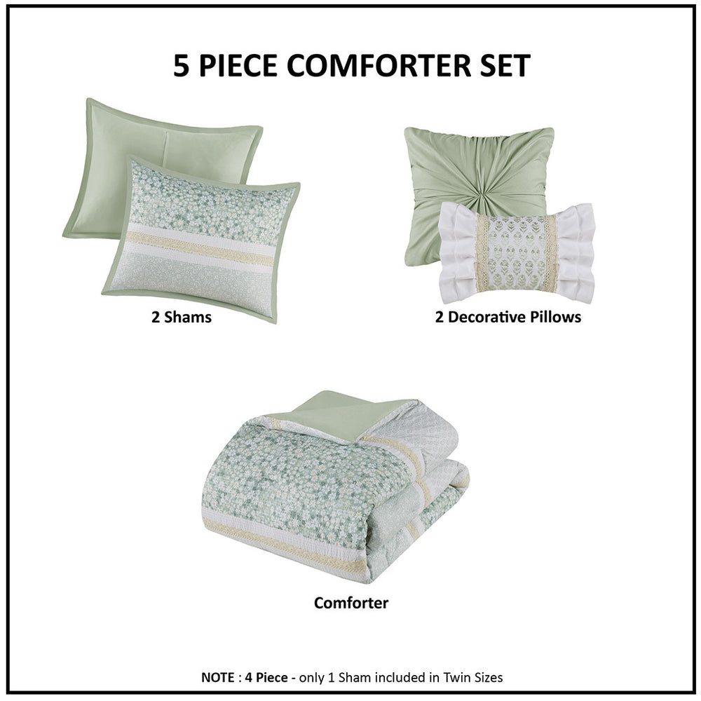 Full/Queen 5 Piece Seersucker Comforter Set with Throw Pillows Media 2