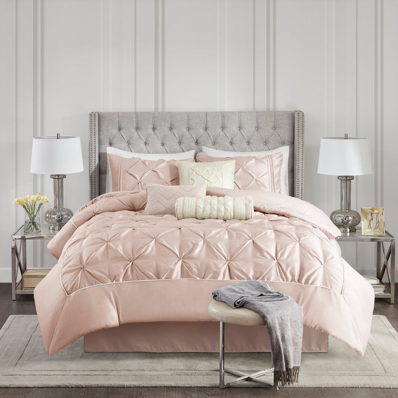 7-Piece 100% Polyester Pieced Pleated Tufted Comforter Set