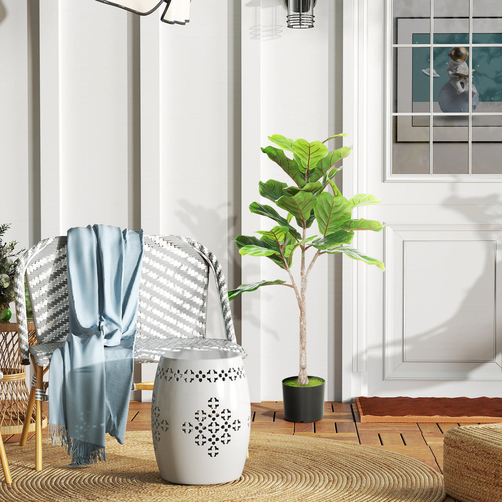 HOMCOM Fake Plant, Artificial Fiddle Leaf Fig Tree, Potted Plant with 28 PEVA Leaves and Flocked Soil, Green Media 3