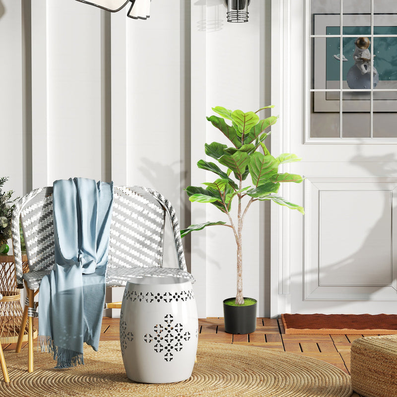 HOMCOM Fake Plant, Artificial Fiddle Leaf Fig Tree, Potted Plant with 28 PEVA Leaves and Flocked Soil, Green