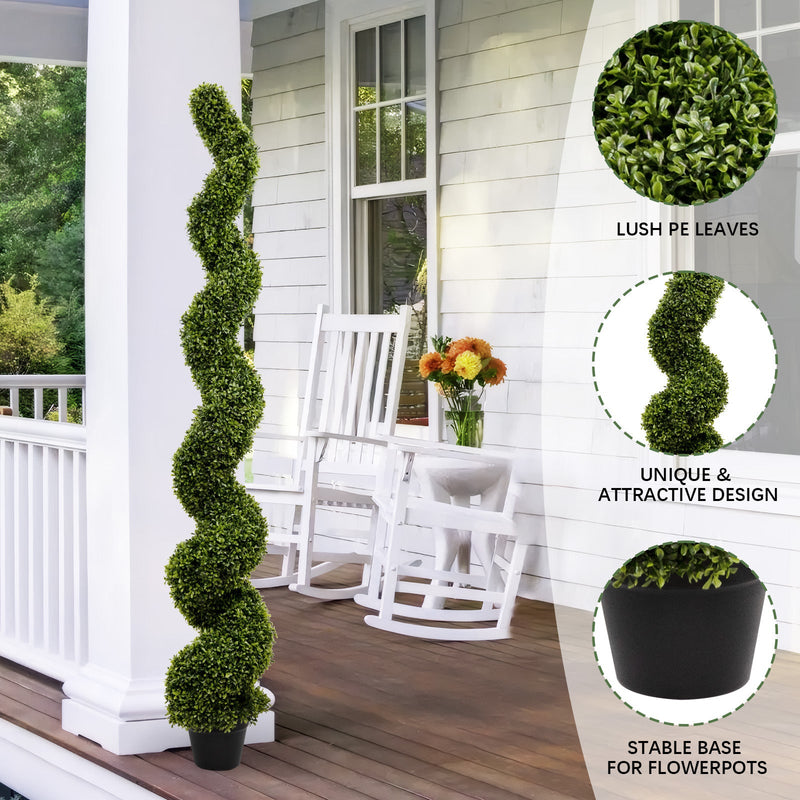 Artificial Outdoor UV Resistant Plastic Boxwood Topiary Spiral Tree 180cm Set of 2