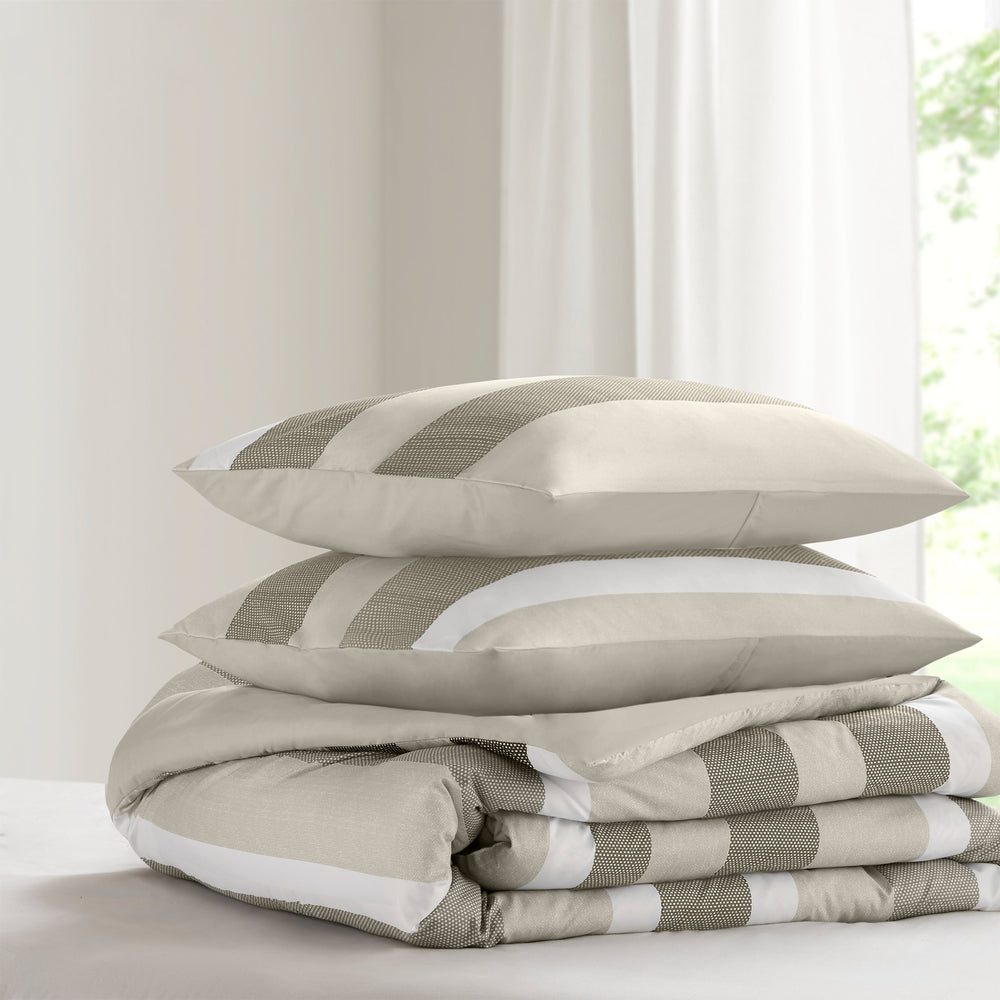 3-Piece King/Cal King Stripe Textured Print Comforter Set,Neutral Media 5