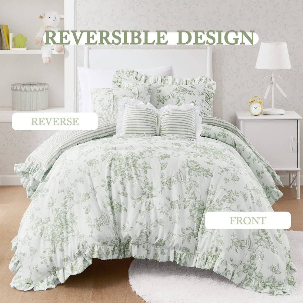 4 Pieces Twin/Twin XL Comforter Set with Decorative Pillows,Green Media 7