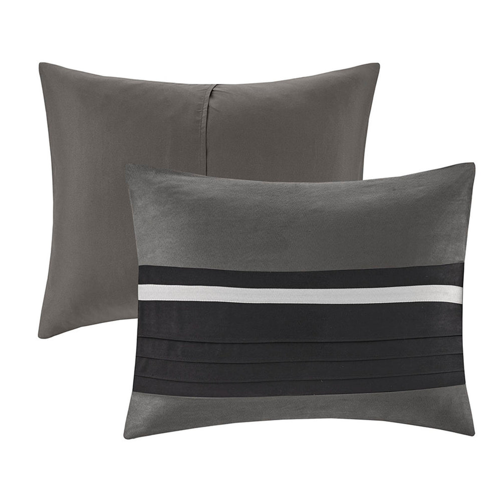 7 PC Pieced Faux Suede Comforter Set Black Queen Media 8