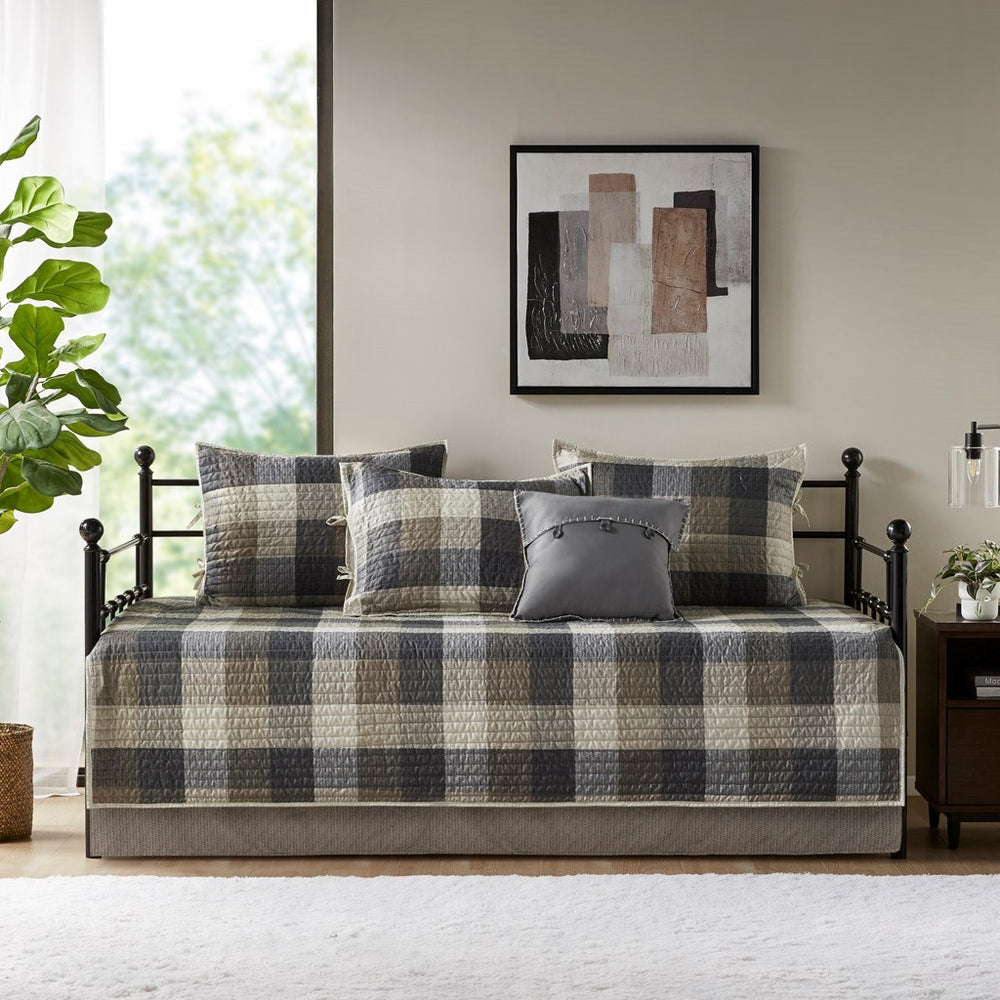 6 Piece Reversible Plaid Daybed Cover Set Neutral Daybed Media 3
