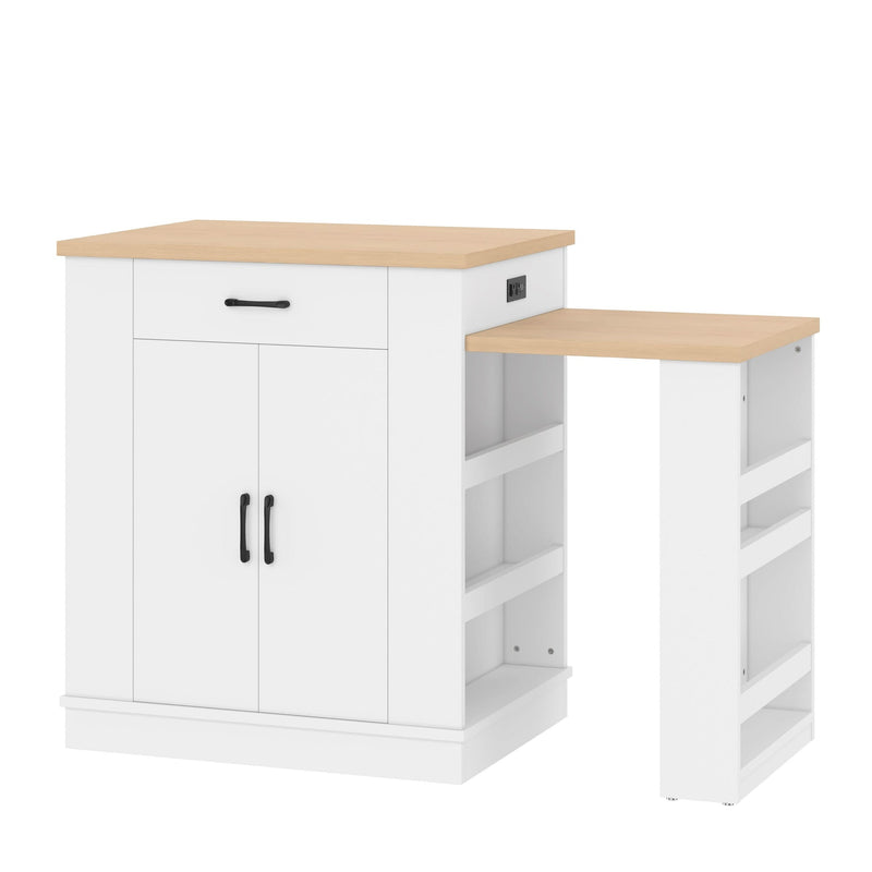 Extendable Island Console & Particle Board White Finish & Multi-Functional Storage