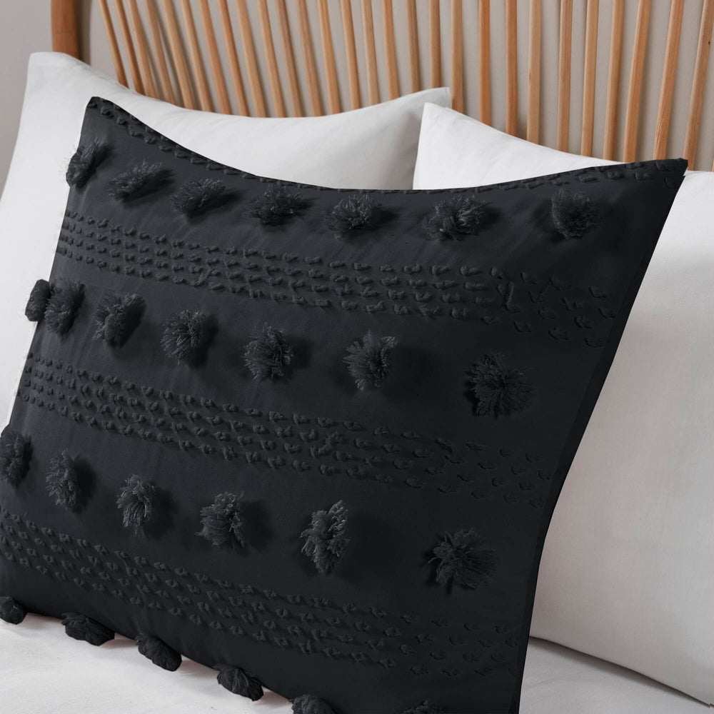 3 PCS Full/Queen Clip Jacquard Duvet Cover Set Black Media 9