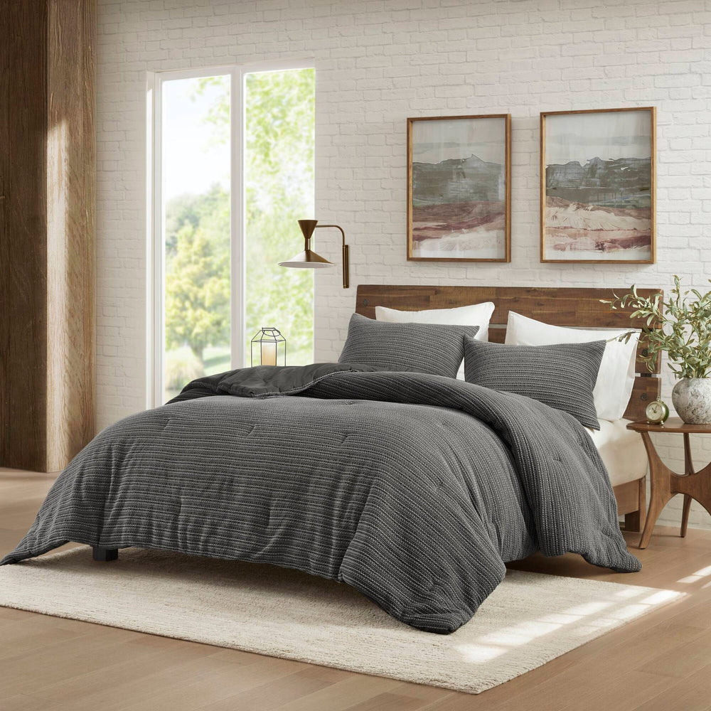 3PCS Full/Queen Waffle Washed Comforter Set Media 1