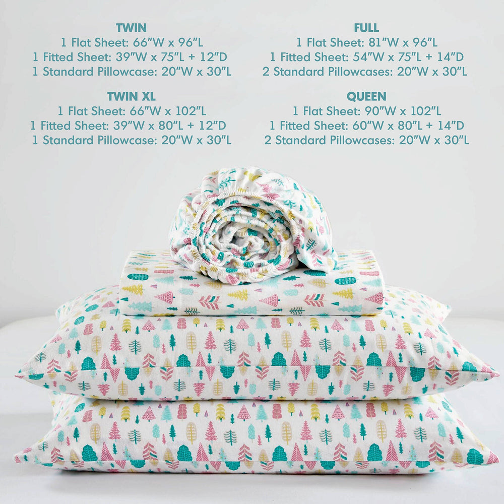 3 PCS Twin XL Cotton Printed Sheet Set White Holiday Trees Media 8