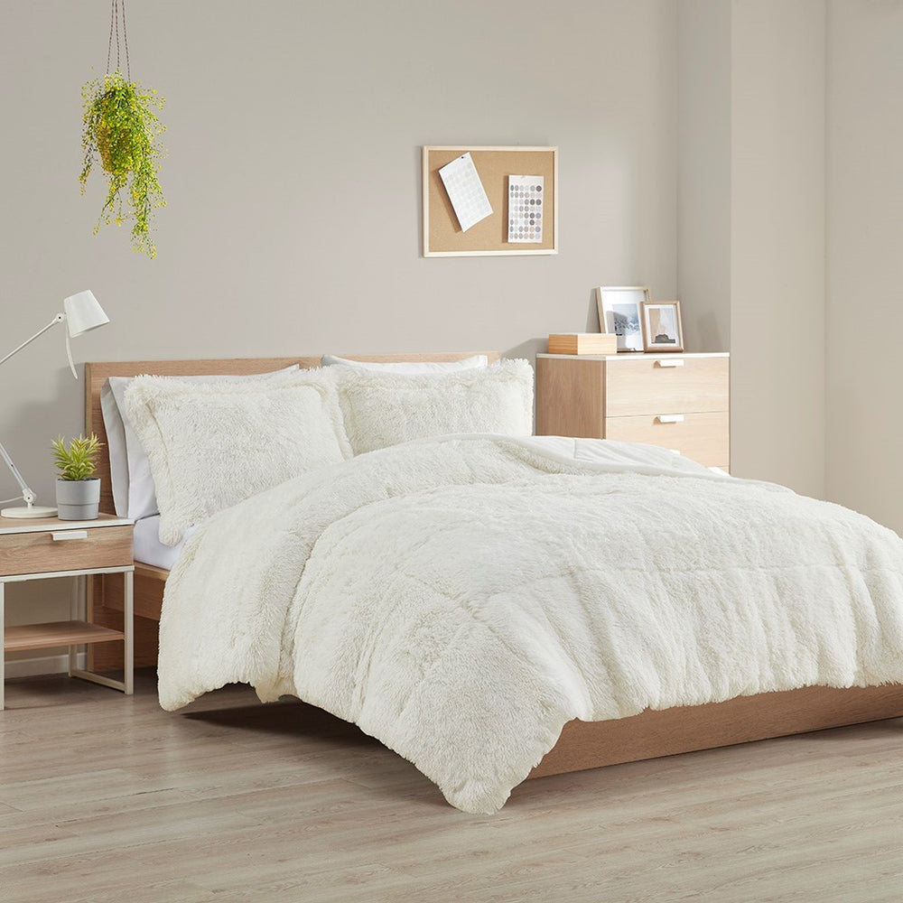 King/Cal King Shaggy Long Fur Comforter Mini Set Media 1