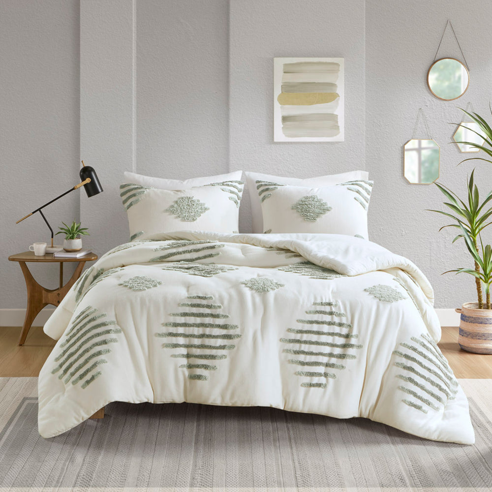Full/Queen 3 Piece Cotton Blend Chenille Comforter Set Media 3